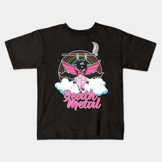 Death Metal Unicorn Rainbow Kids T-Shirt by tomhilljohnez